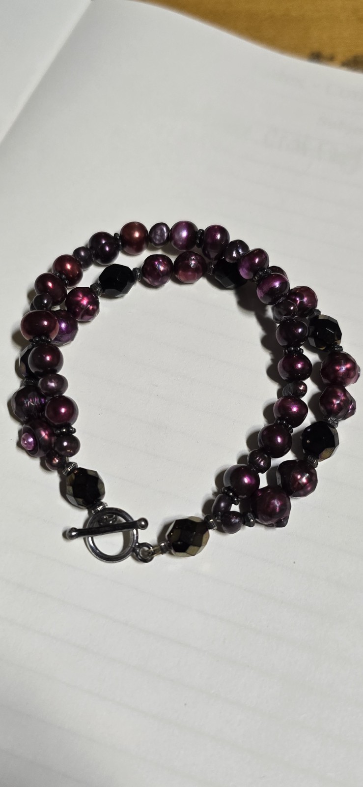 Sterling Silver 925 Burgundy Preals Dubble Strand Bracelet Toogel Clasp