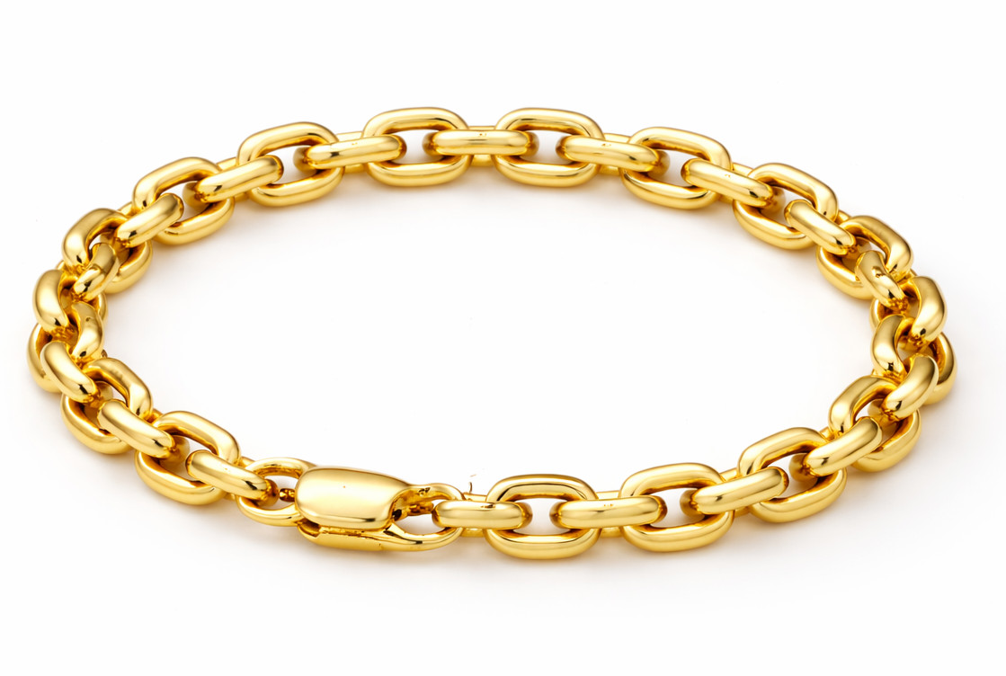 Italian 1/200 14K Yellow Gold Overlay Anchor Cable Cuban Link Bracelet Chain Men