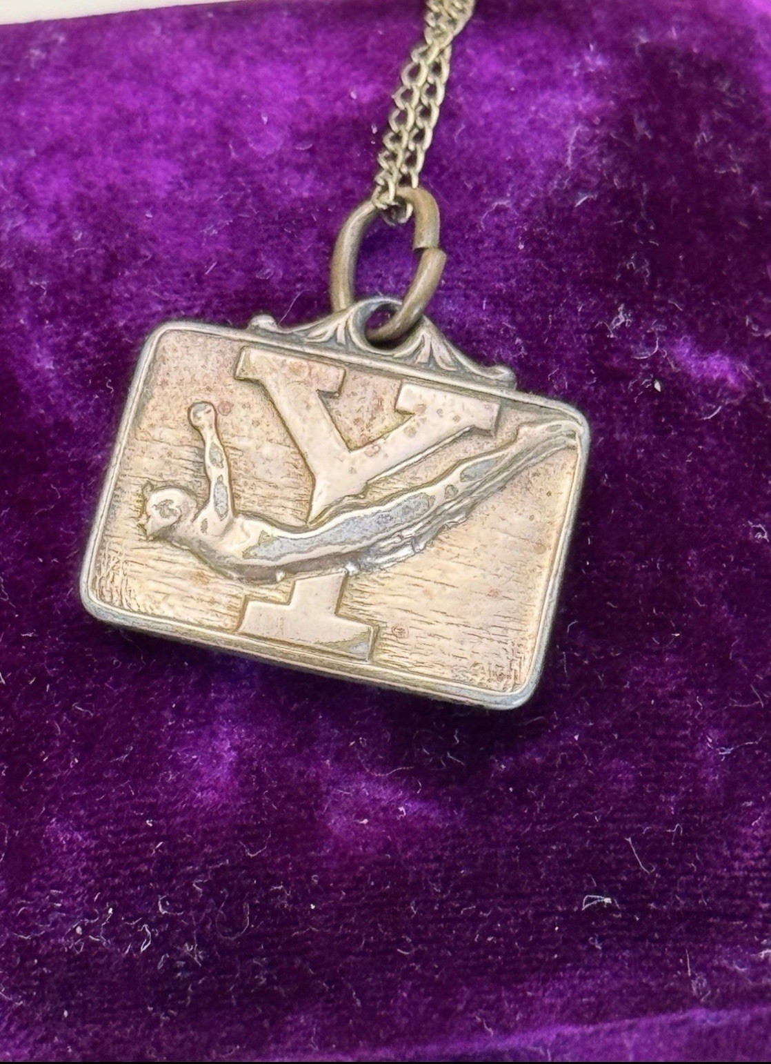 Vintage Charm Pendant Necklace Diver “Y” The Kinney Co. Gold-Filled 1944 Sports