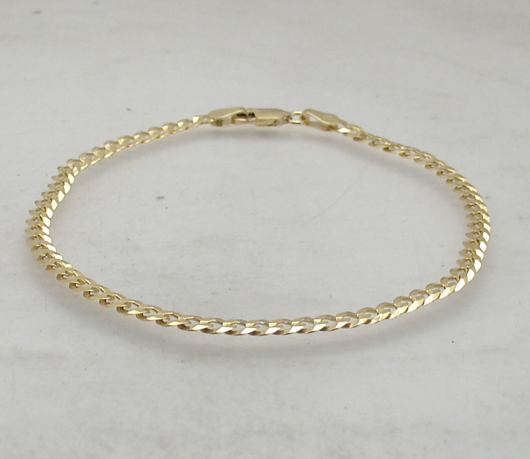 Italian Solid Curb Cuban Bracelet Anklet 14K Yellow Gold Plated Silver 7″ 8″ 9″