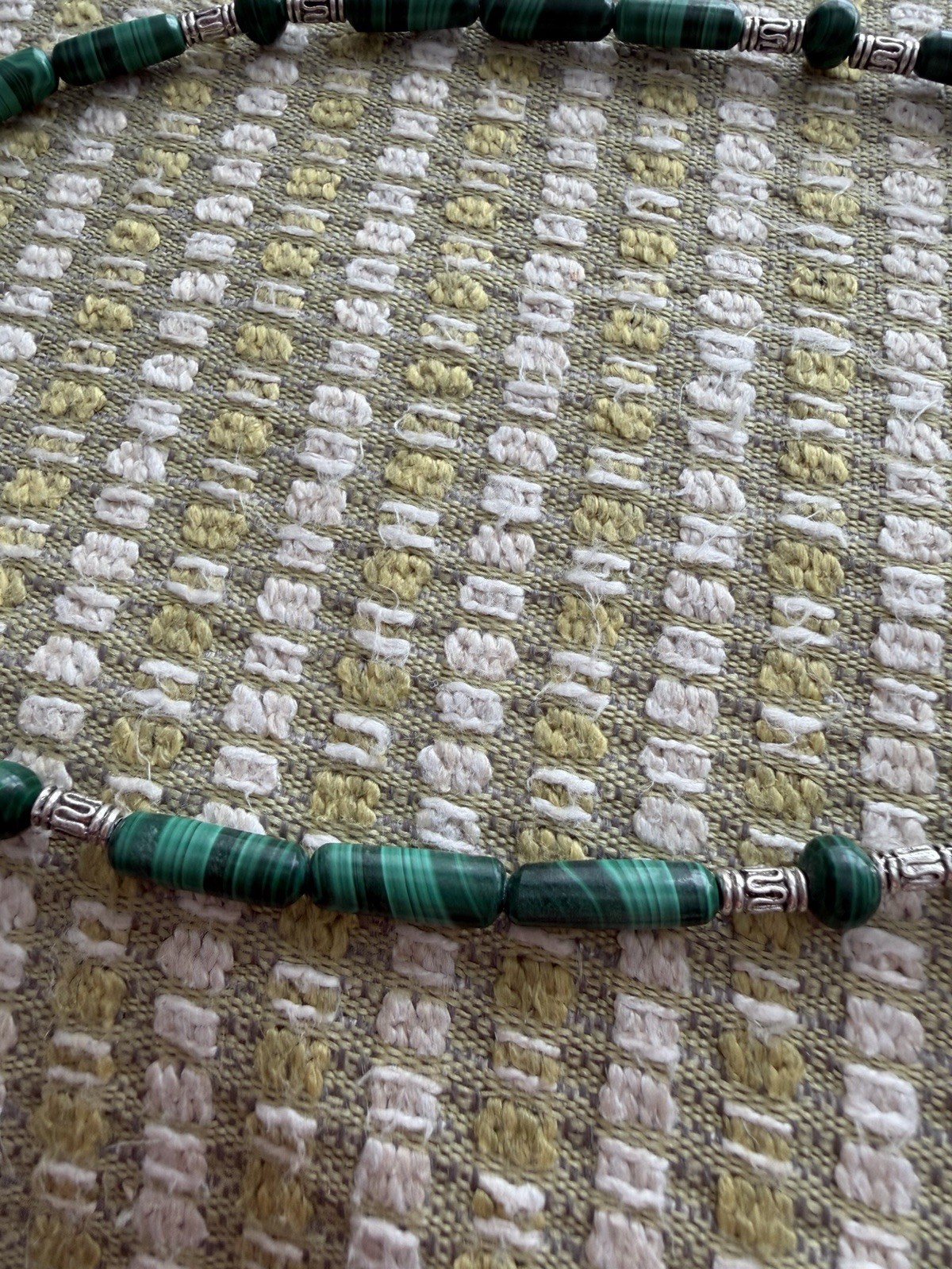Malachite Tube Necklace with silver plated accents w/Toggle Clasp 24 inch long