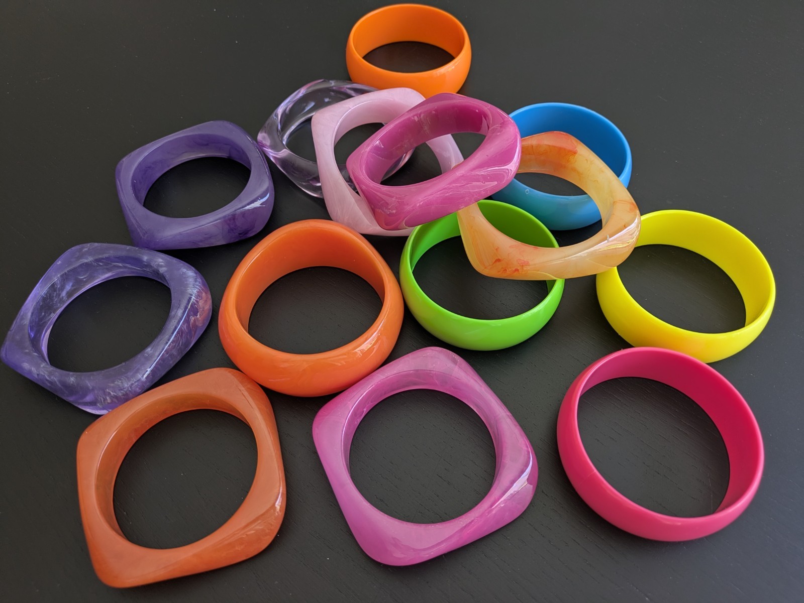 Large Lot Of 14 New Colorful Bangels Resin/Acrylic/Plastic