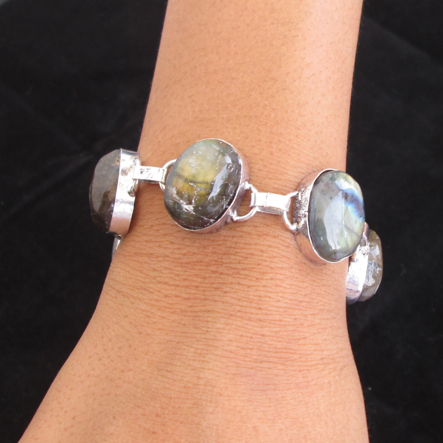 Labradorite gemstone jewellery handmade silver plated bracelet Jaipur jewelry