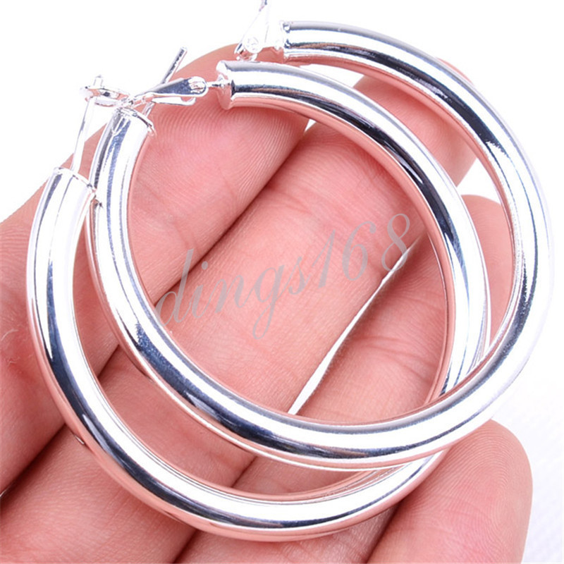 Ladies Classic 925 Sterling Silver 2″ Large Hollow Tube Hoop Earrings ECC6-50mm