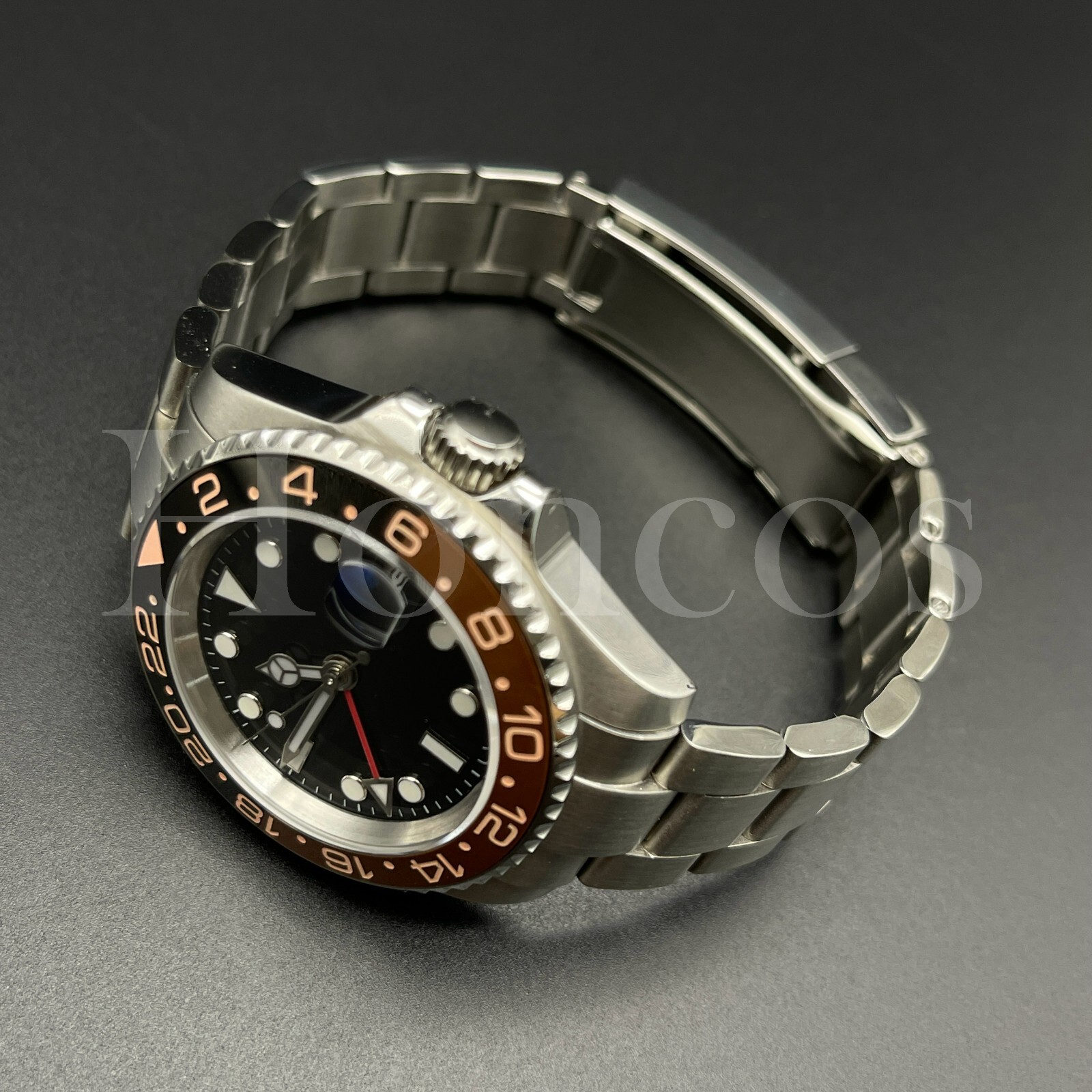 Custom Made GMT Style Watch Automatic Movement Black Dial BK/BN/RG Bezel Pepsi S