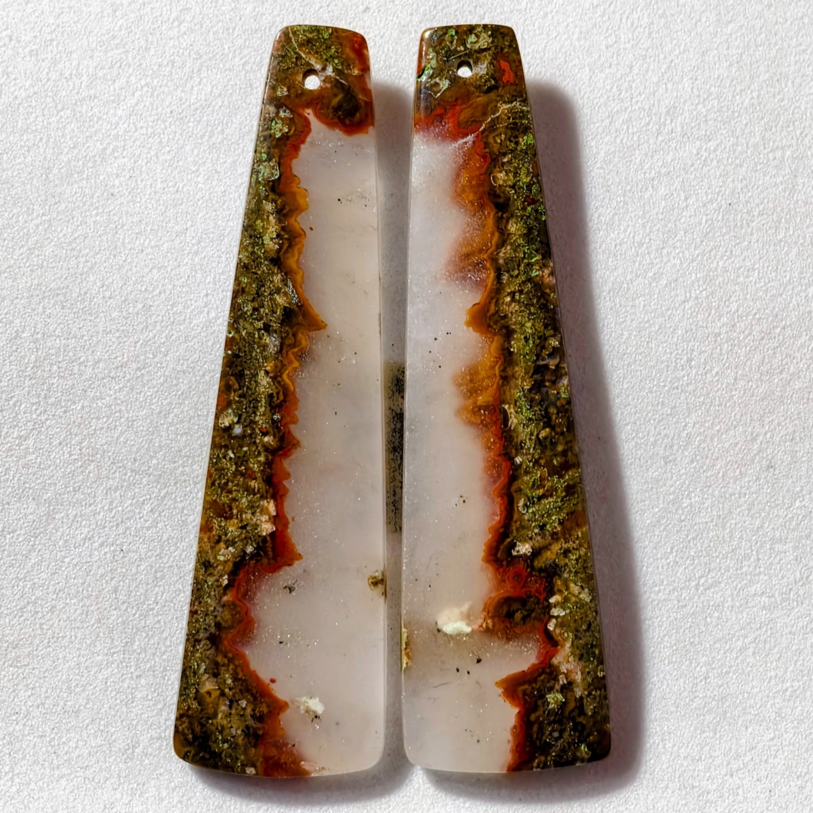 52 Cts Natural Seam Agate Drilled Match Pair Cabochon Gemstone 53.9 X 15.1 MM