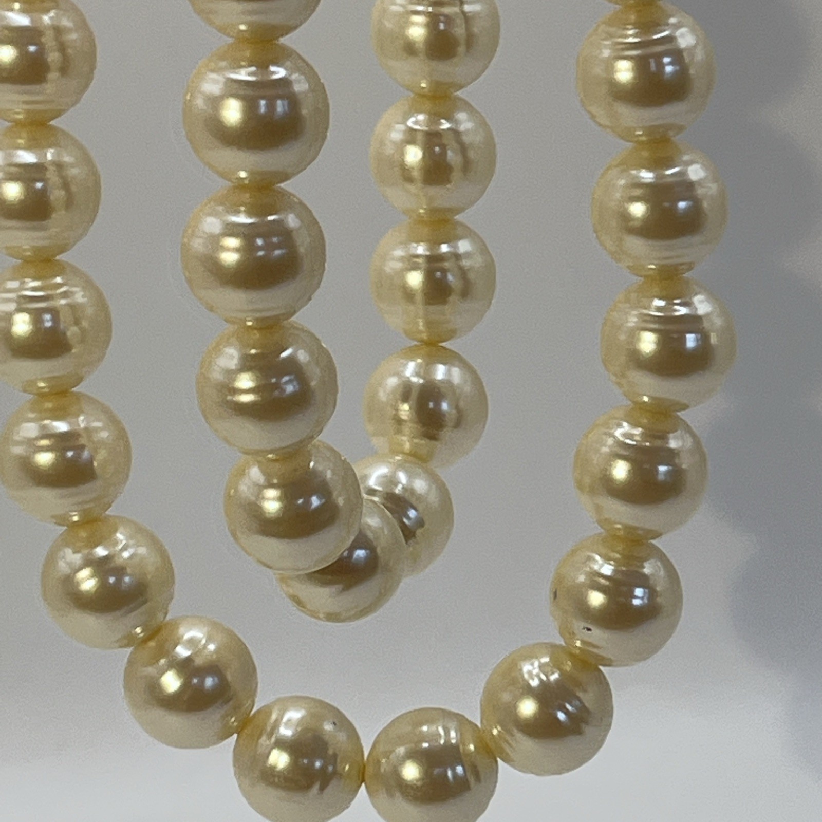 Vintage Champagne Cream Faux Ringed Pearl 2 Strand Necklace Large Pearls