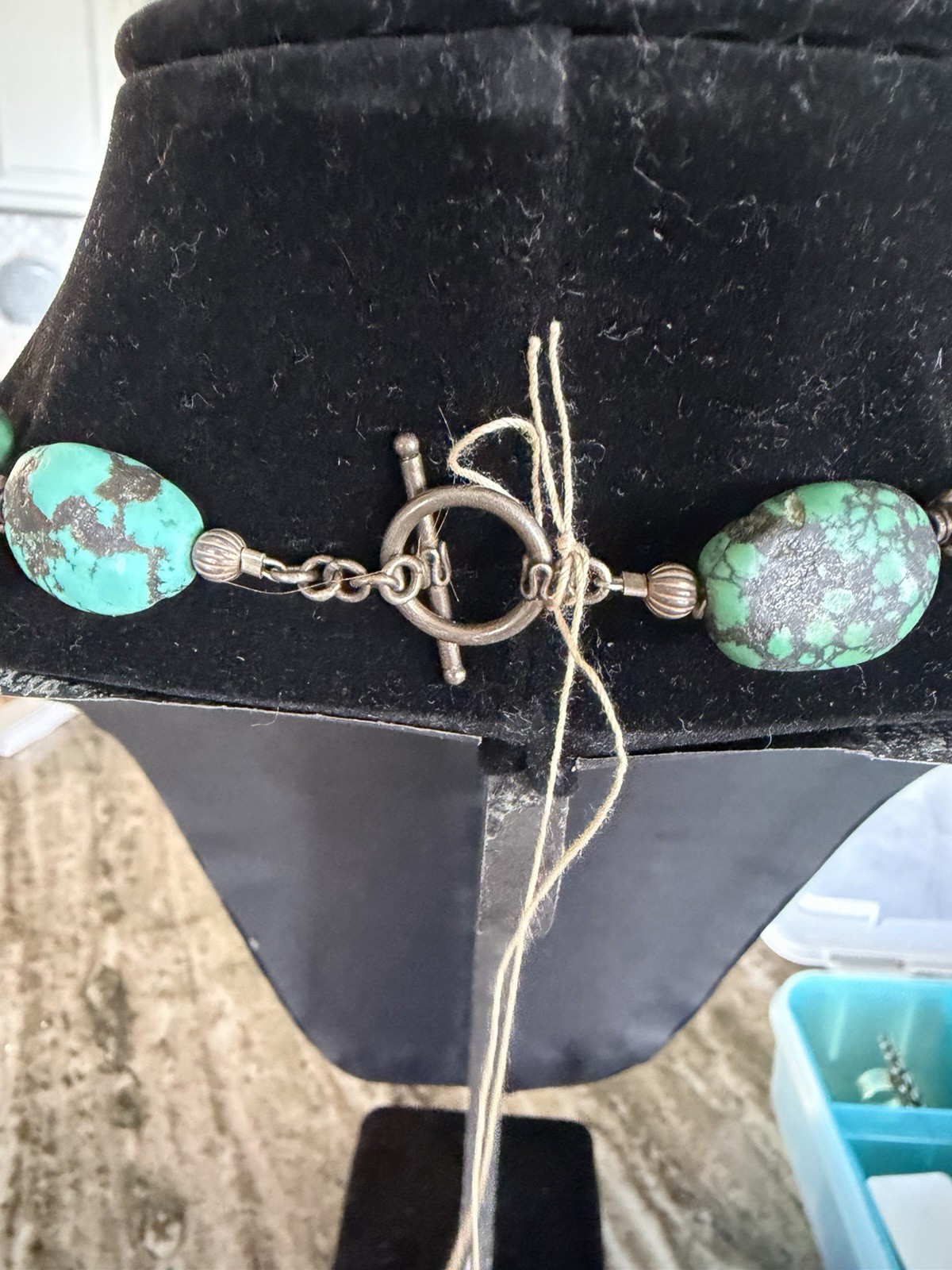 Jane Diaz Vintage Turquoise and Onyx Necklace 925 Sterling Silver – 18 Inches