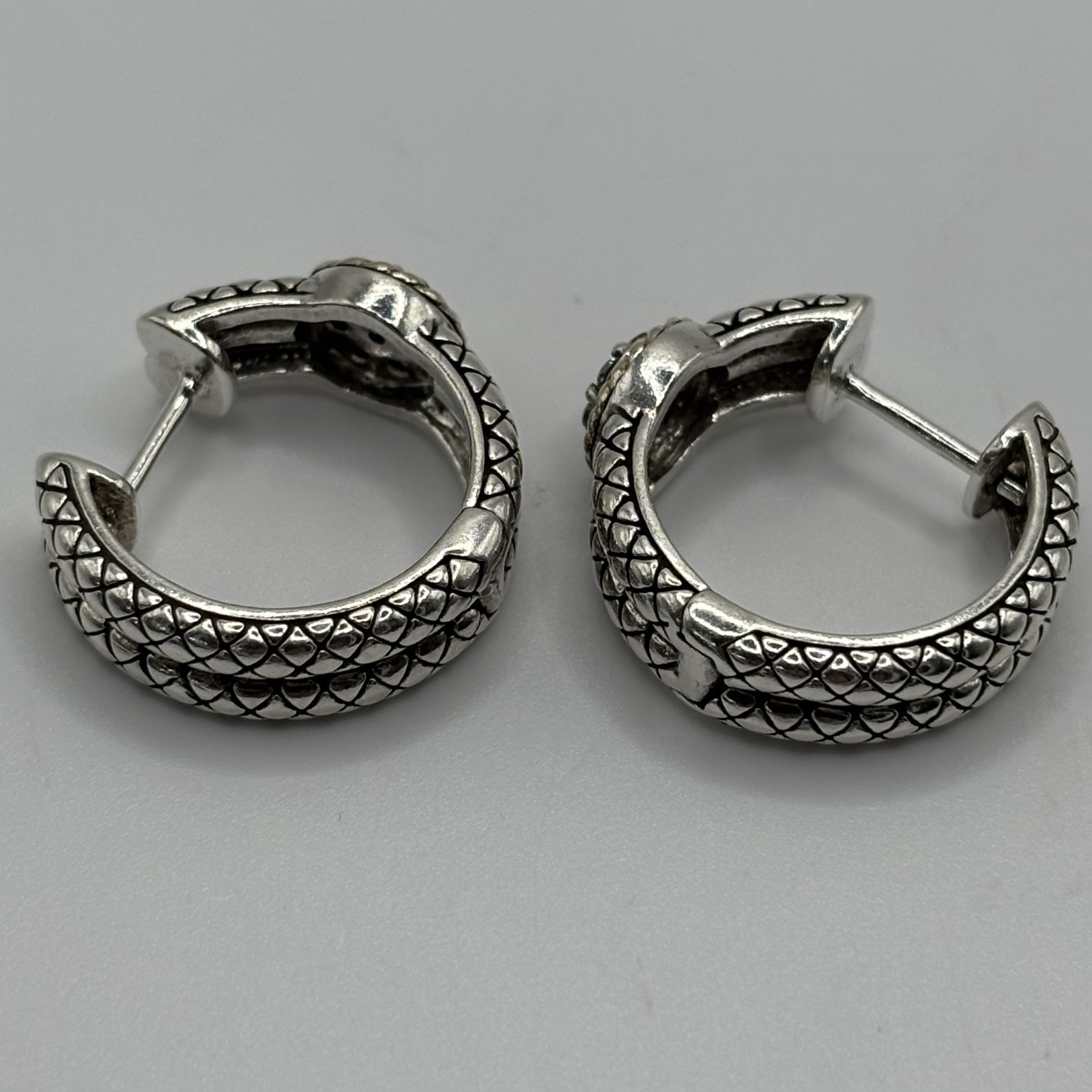 David Yurman Hoop Earings, 925 Sterling Silver, 6.9grms, CZ Stones