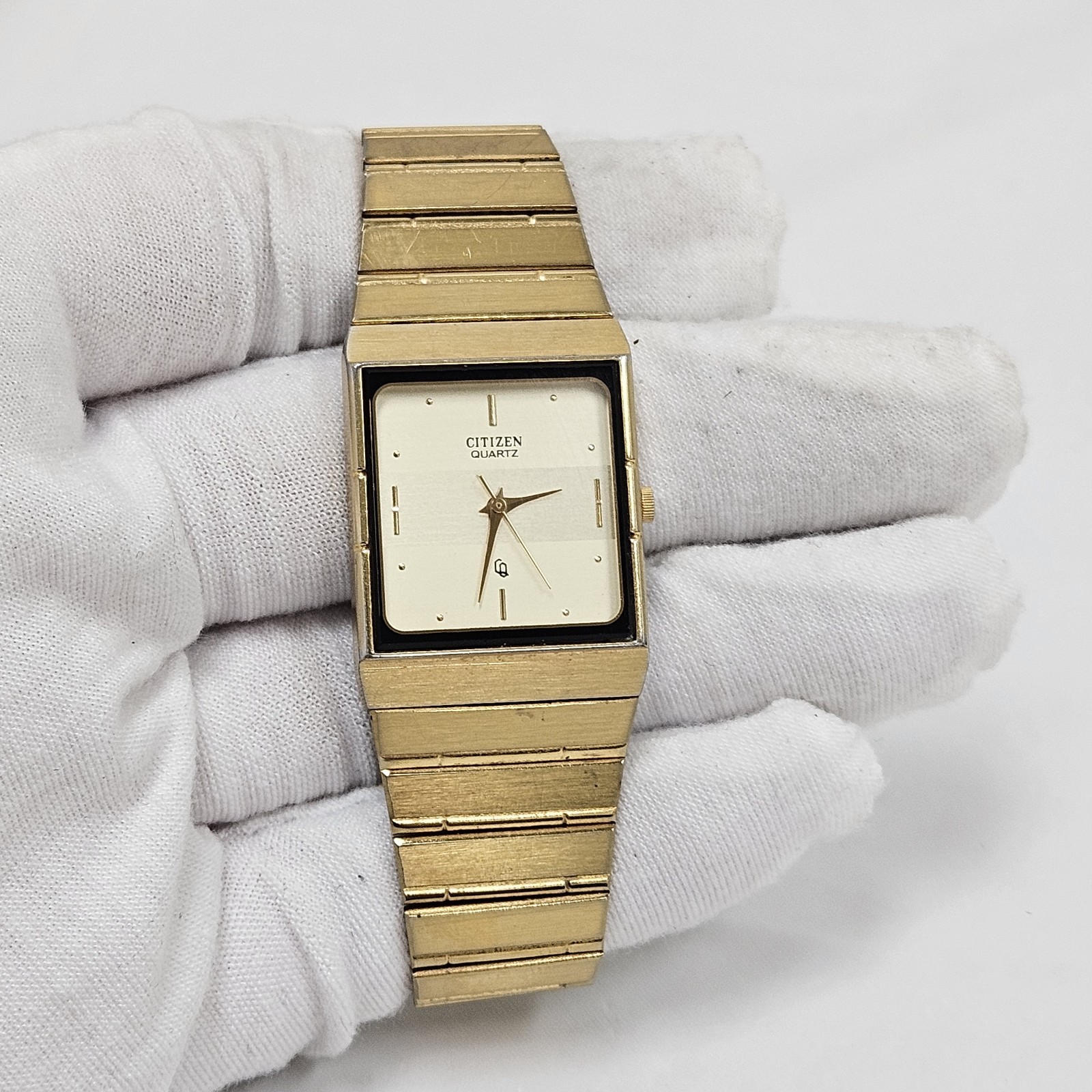 Vintage Citizen CQ 3630 Gold Tone Quartz Mens Tank Dress Wrist Watch New Battery