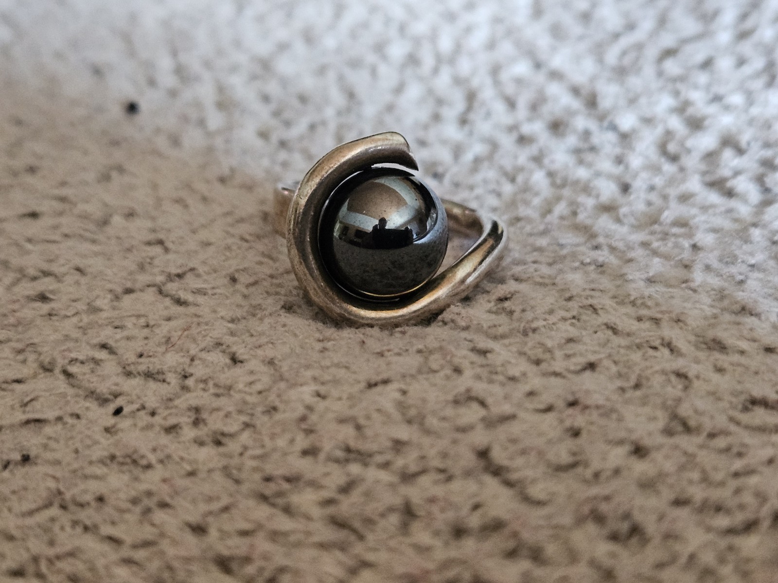 SUSAN CUMMINGS 1980’s Rare Sterling Orbital Swirl Statement Ring Hematite Size 6