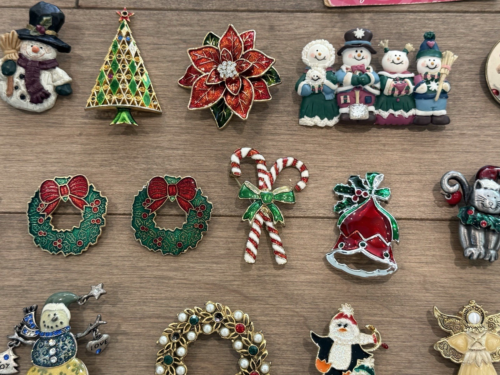 Vintage Holiday Jewelry Ceramic Enamel Christmas Tree Brooch Lapel PINS Lot