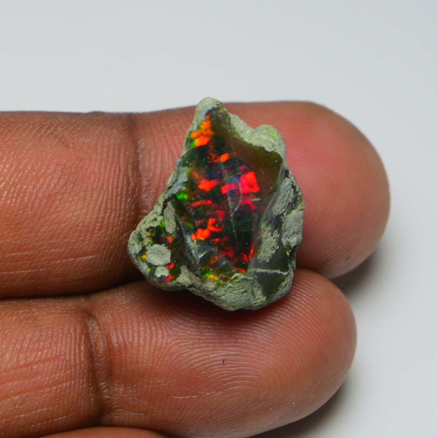 12ct Natural Black Opal Rough Ethiopian, Fire Opal Gemstone, 20x16MM Welo Opal