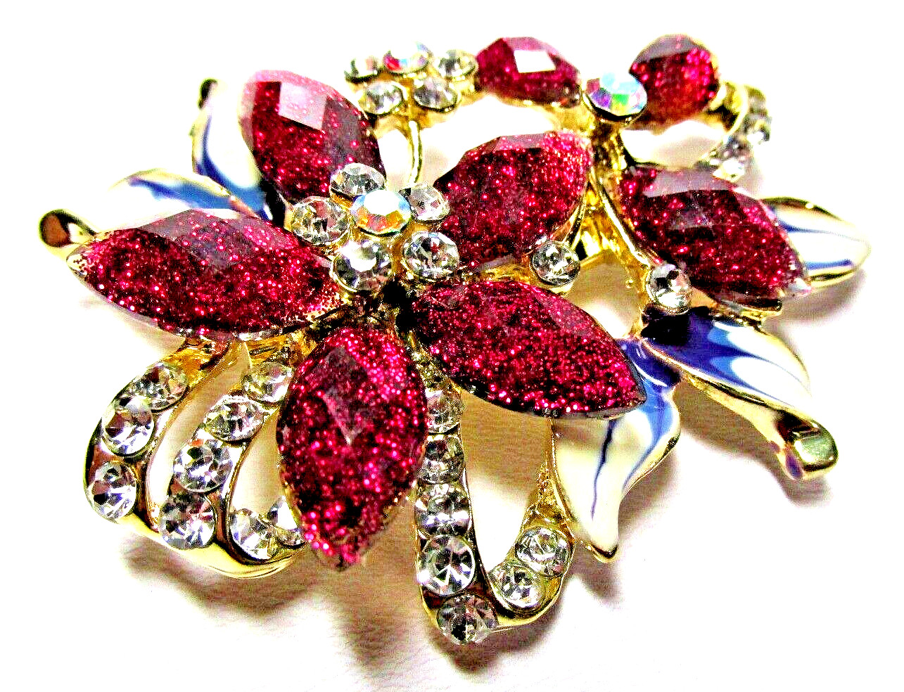 Women’s Gold Tone Brown & Clear Crystal Flower Pin Brooch – NWOT – (#2359)