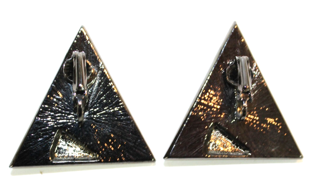 Large Vintage Esprit Couture Clip On Earrings Triangle 70’s 80’s Silver Enamel