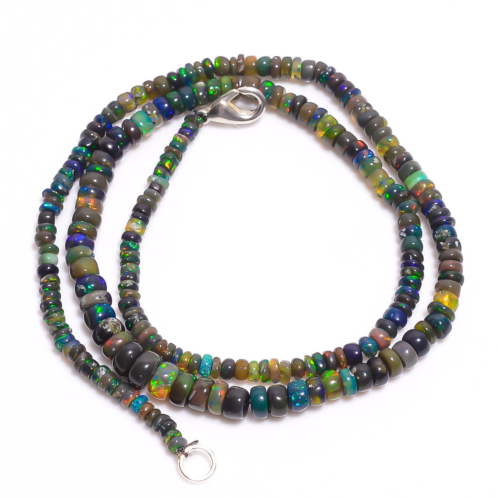 Natural Black Ethiopian Opal Rondelle Smooth Beads 3X2 6X4mm Necklace 17″ A-5261