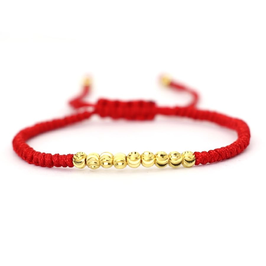 Fashion Handmade Braided Rope Bracelet Small Gold Color Beads And Black Red