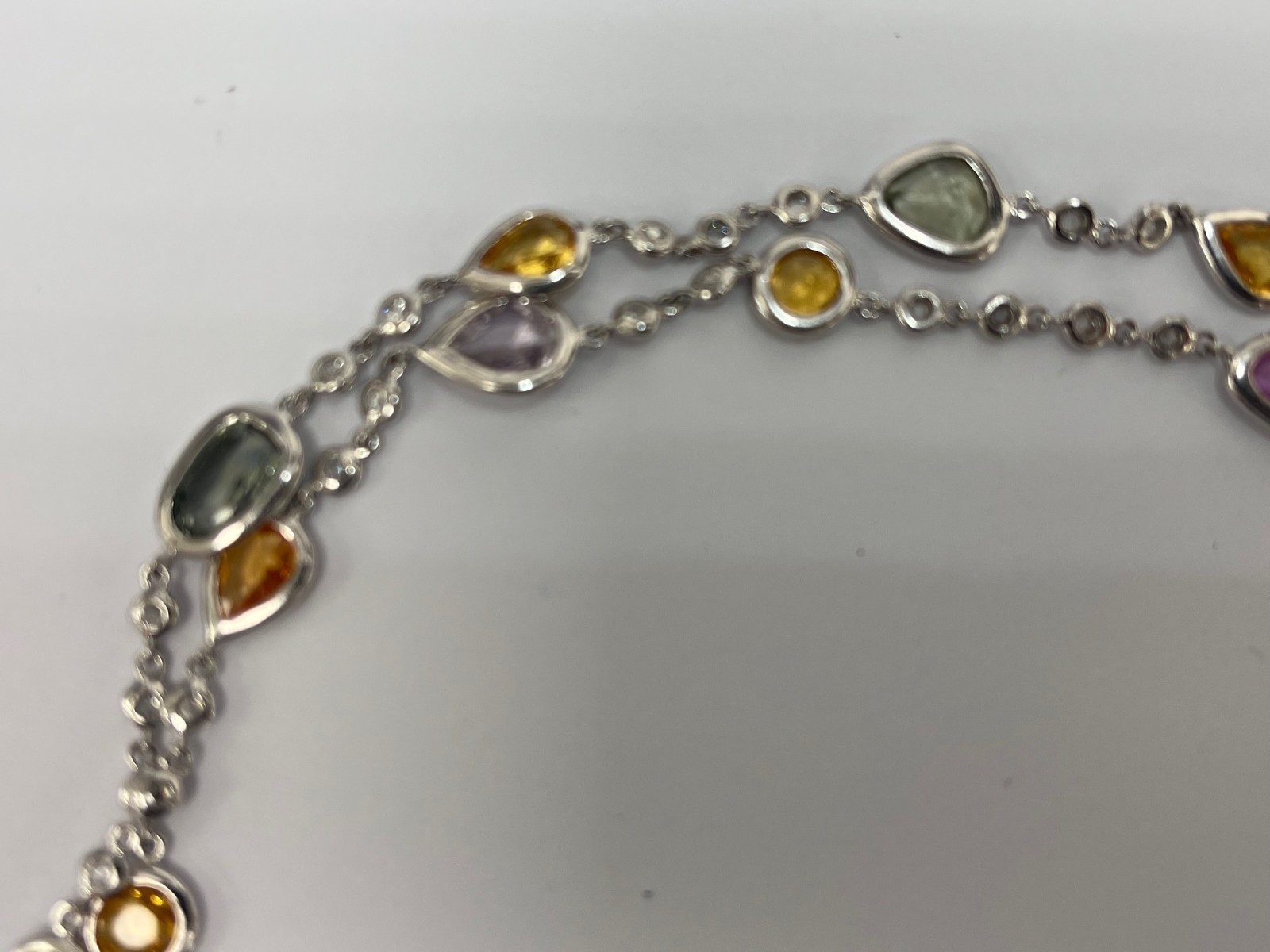 An Elegant White Gold Blue Sapphire and Diamond By-the-Yard Necklace