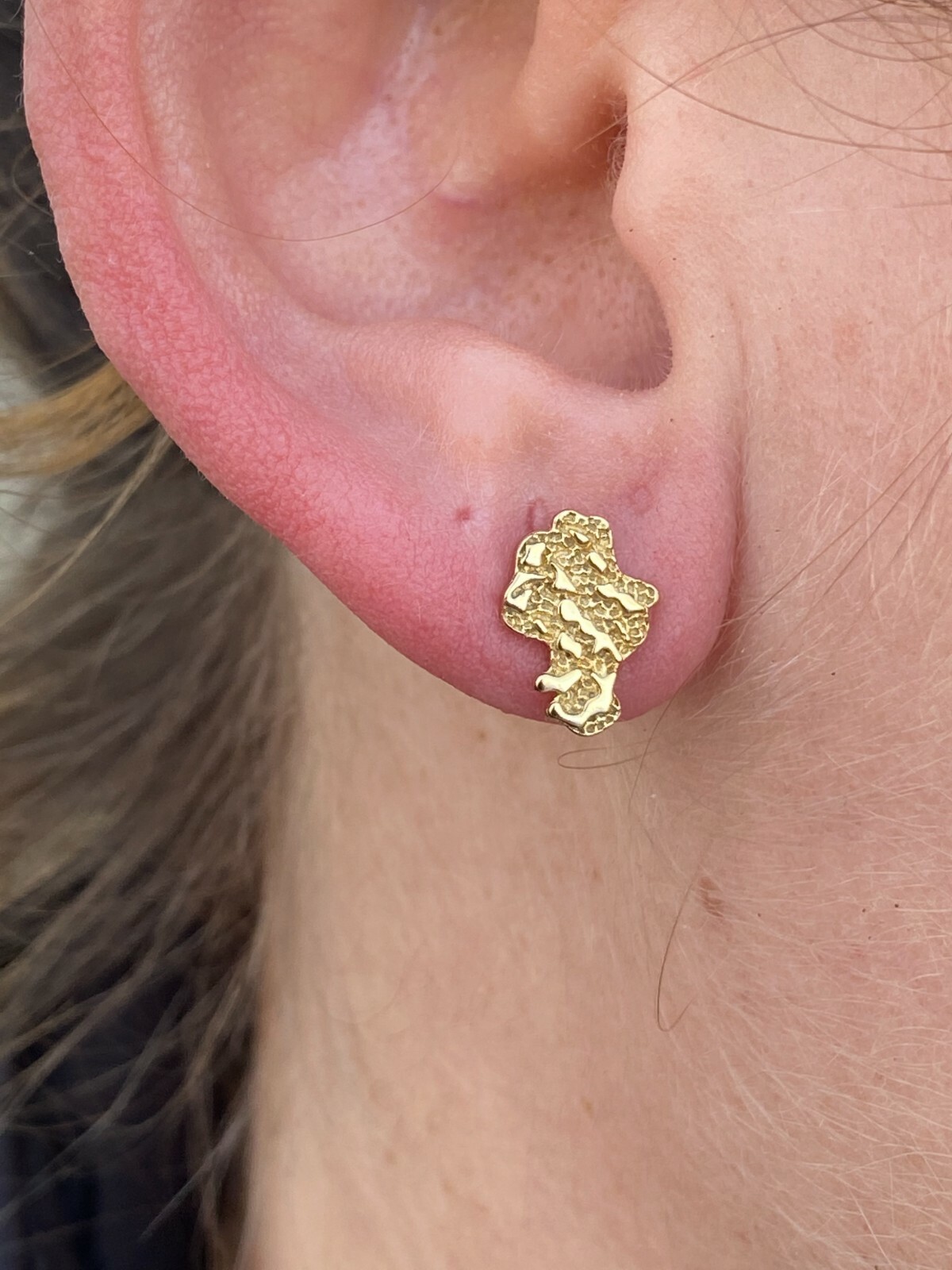Real Solid 925 Sterling Silver 14k Finish Men Ladies Gold Nugget Earrings Studs