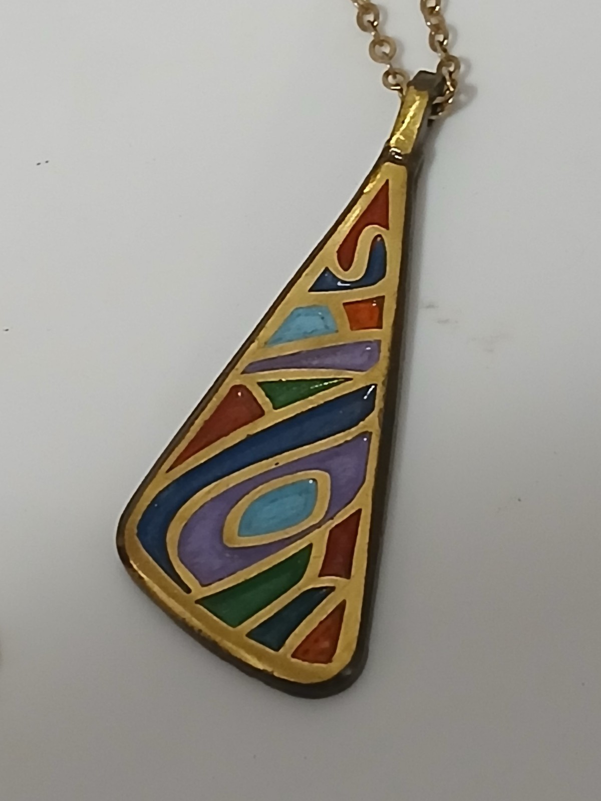 Vintage 1969 Terra Sancta Guild Israel Brass Enameled Shalom Pendant Necklace
