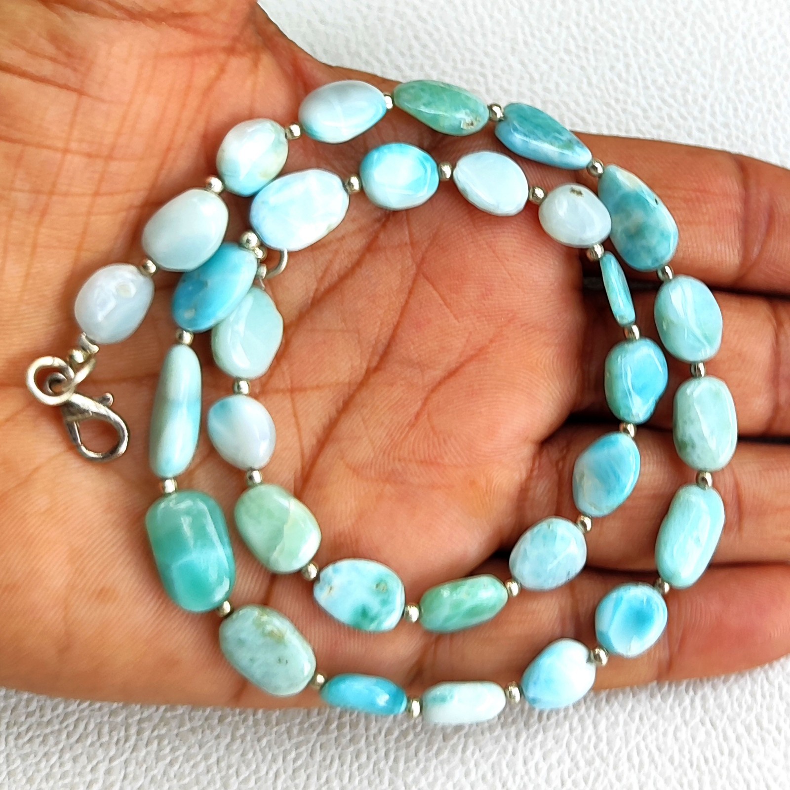 Natural Larimar Nugget Beads Necklace 9-13mm Smooth Dominican Gemstone 15.5″
