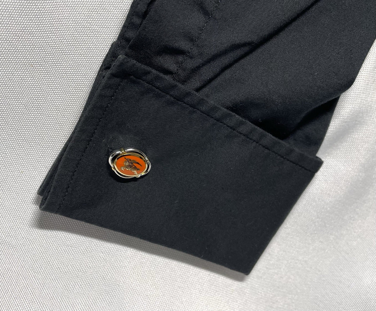 Auth [Beautiful] Burberry Equestrian Knight Logo gold&silver&Orange Cufflinks