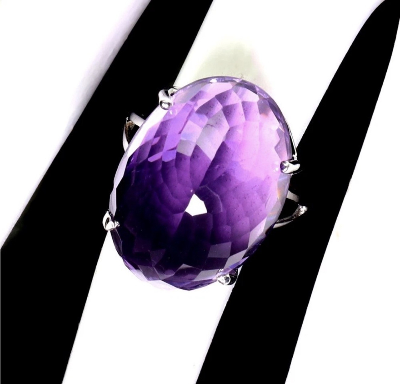 RARE! 30CT Natural Amethyst Reverse setting 925 Sterling Silver Ring Size 9