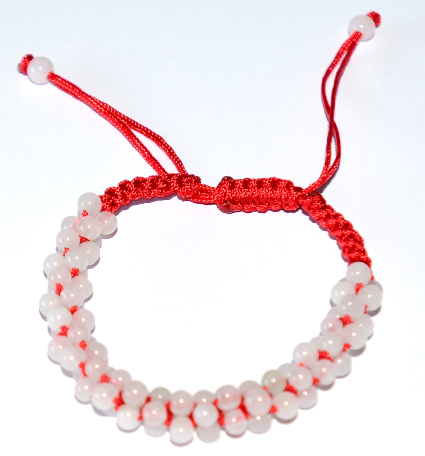 Macrame Friendship Adjustable Red Cord Feng Shui Pink Jade Beads Charm Bracelet