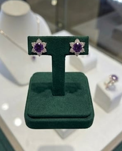 4ct Round Simulated Purple Amethyst/Diamond Flower Stud Earring Rose Gold Plated