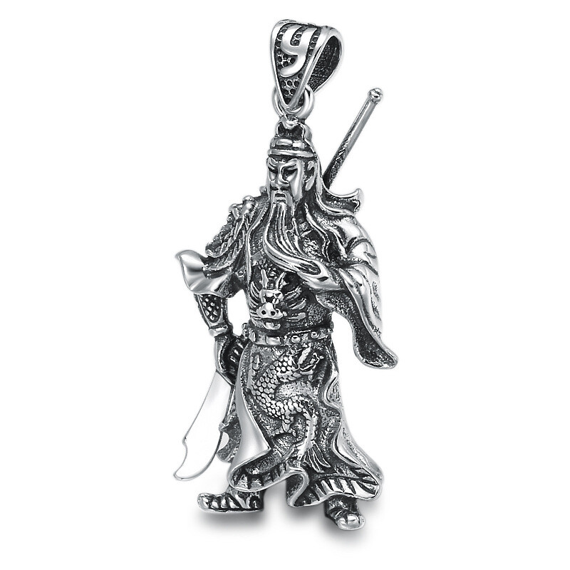 Pure Sterling 925 Silver Pendant Men Guangong God of Wealth Pendant