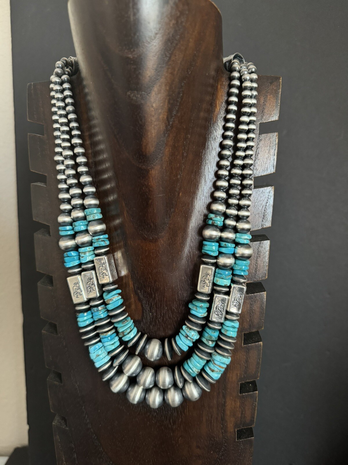 Stunning!!! Sterling silver turquoise multistrand necklace 24 inch