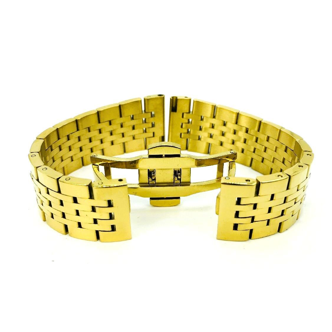 Polished Thin Gold Metal Bracelet Watch Band 13mm 15mm 17mm 19mm 21mm 23mm 7073