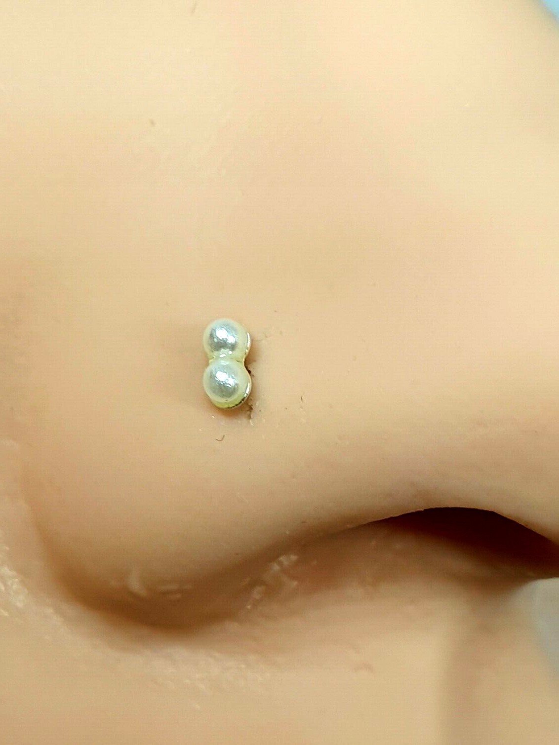 Pearl Nose Stud Double Cultured Twin Pearl Stud 22g (0.6mm) 925 Sterling Silver