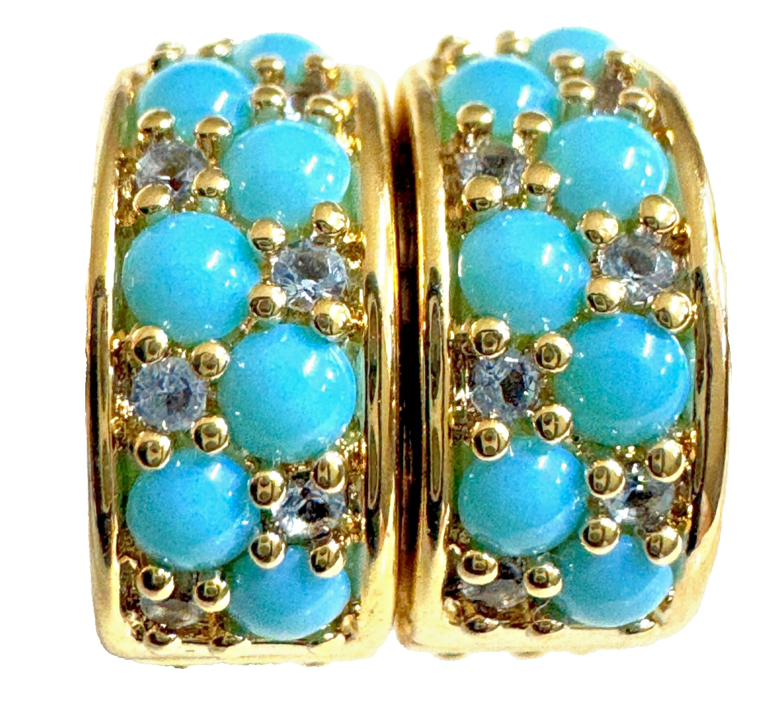 (PAIR) PANDORA Aqua Blue SHINE Clip Charm 14K Gold Plating 763902C01