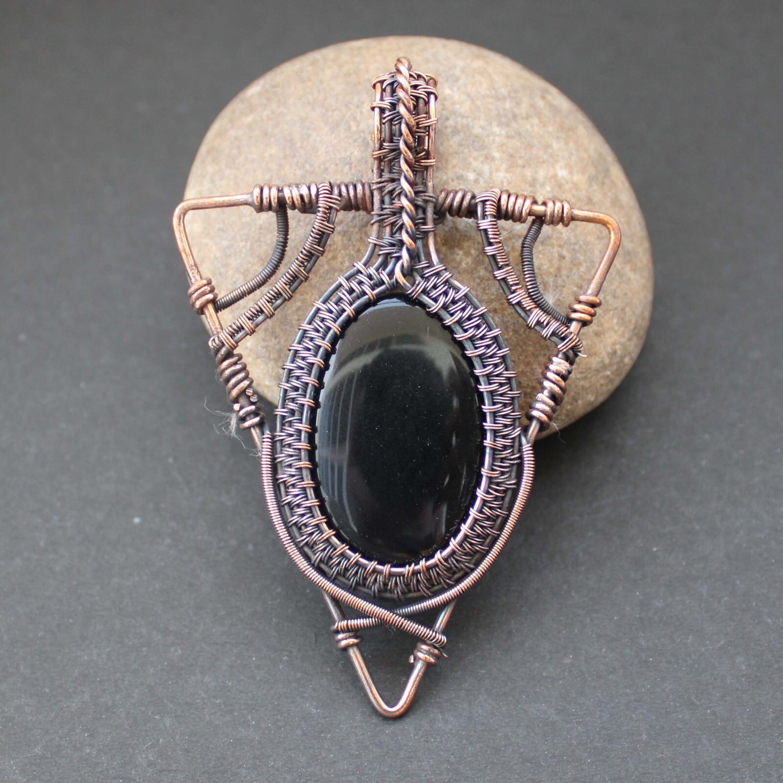 Black Onyx Gemstone Pendant Copper Wire Wrapped Pendant Wire Wrapped Jewelry