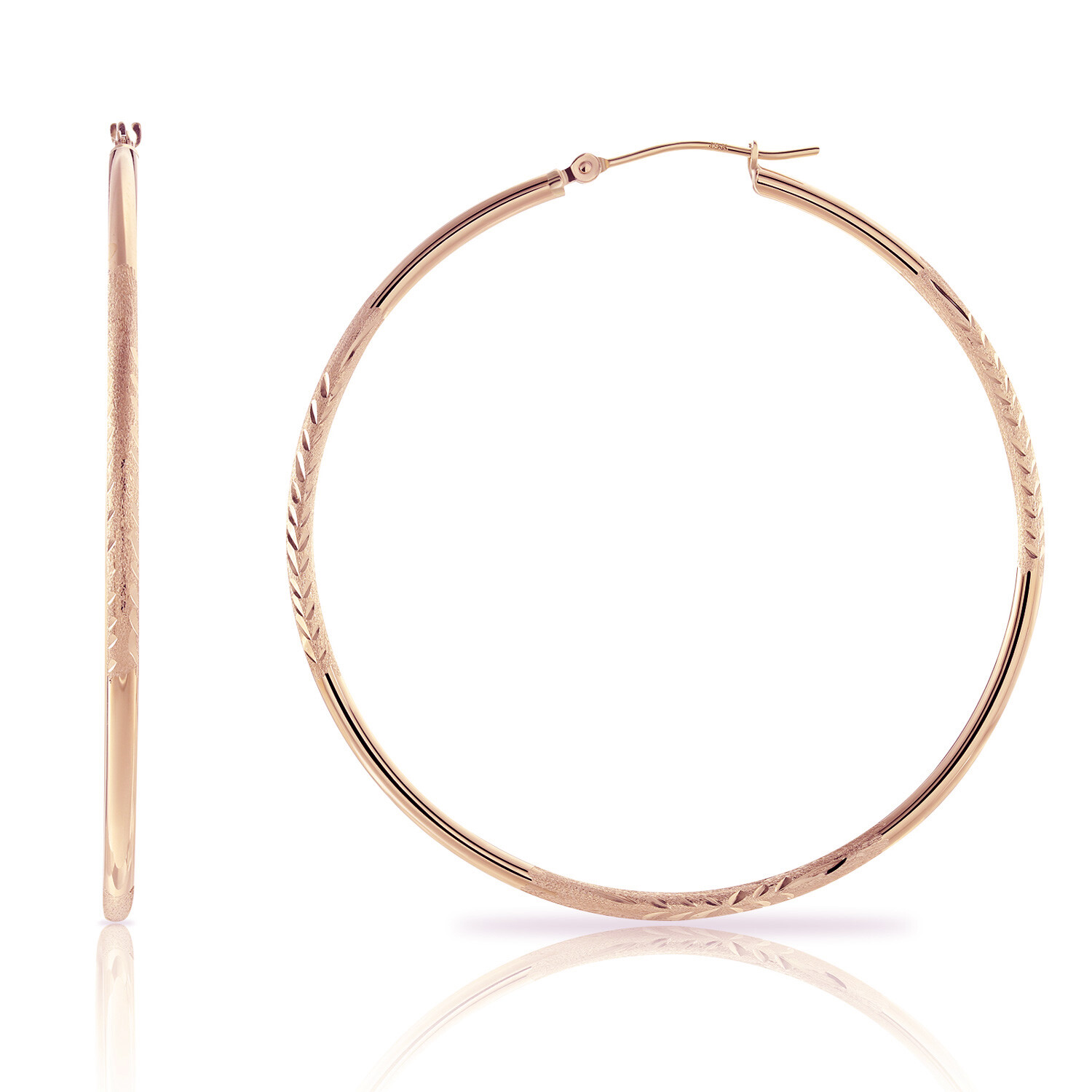 14K Real Solid Gold 2″ Large Floral Diamond-Cut Hoop Earrings Lightweight Hoops