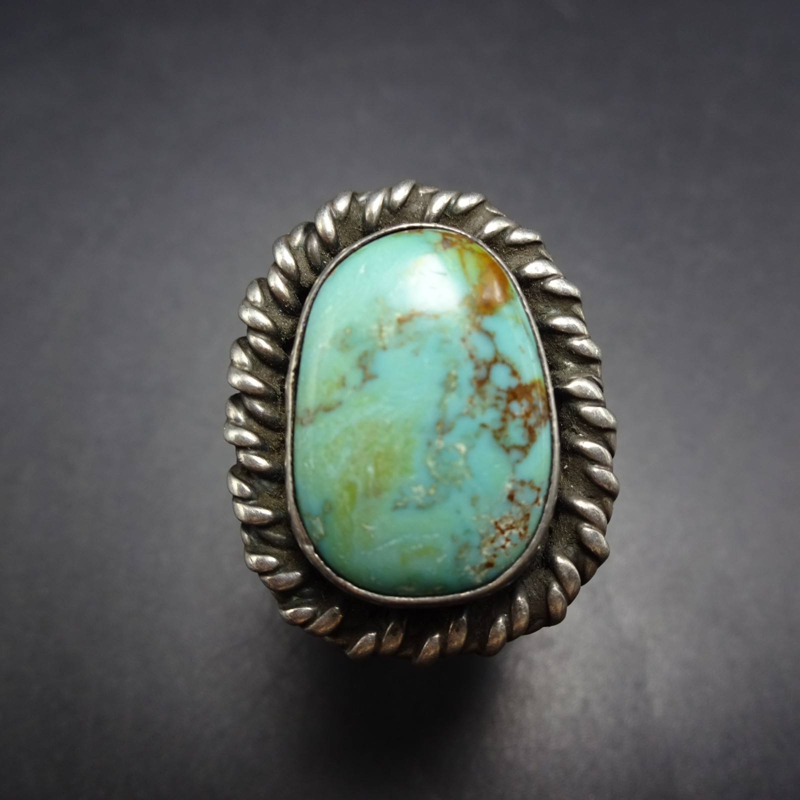 Old 1960s 1970s TURQUOISE Sterling Silver RING size 6.75 Vintage Pawn