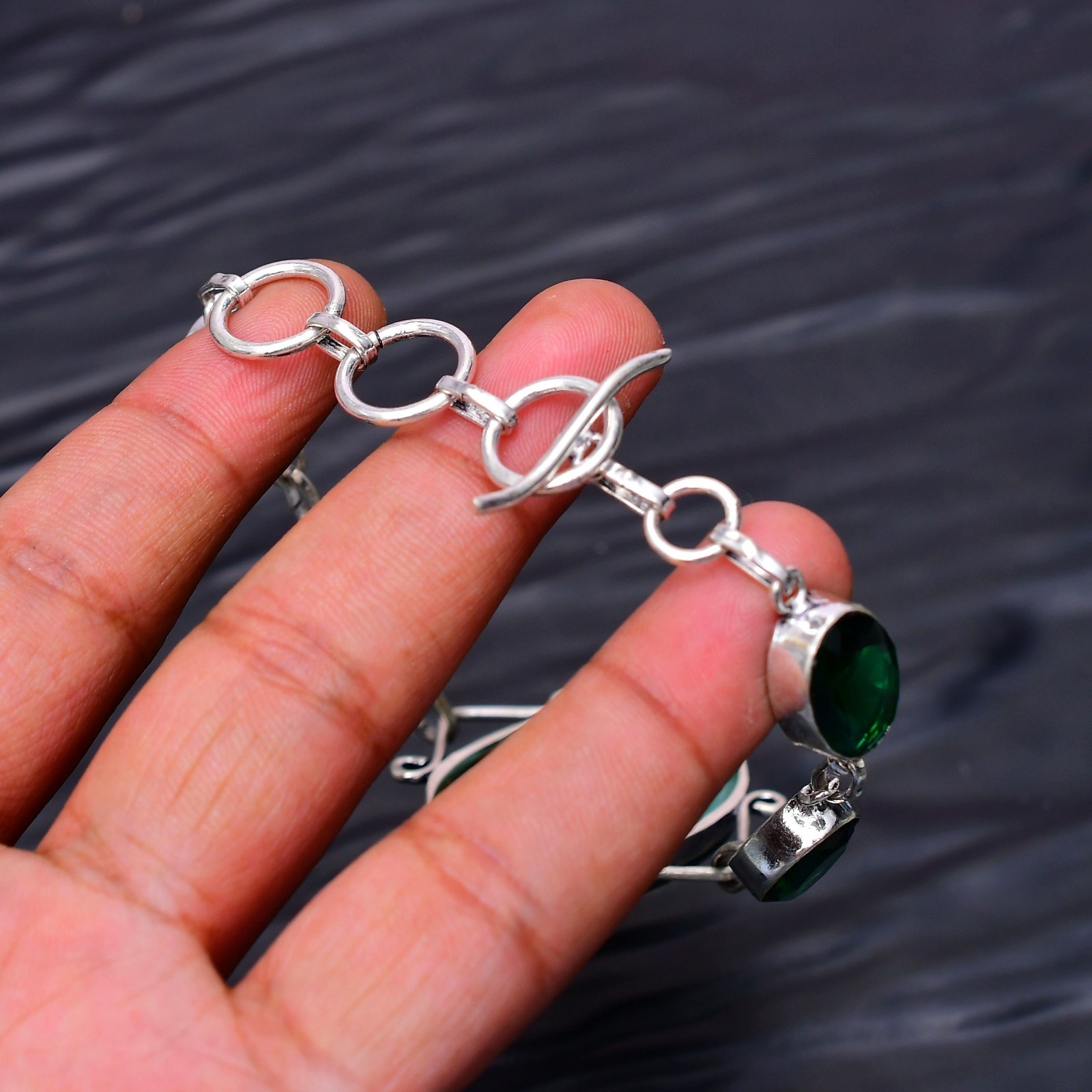 Malachite Gemstone 925 Sterling Silver Bracelet Jewellery 7-8″
