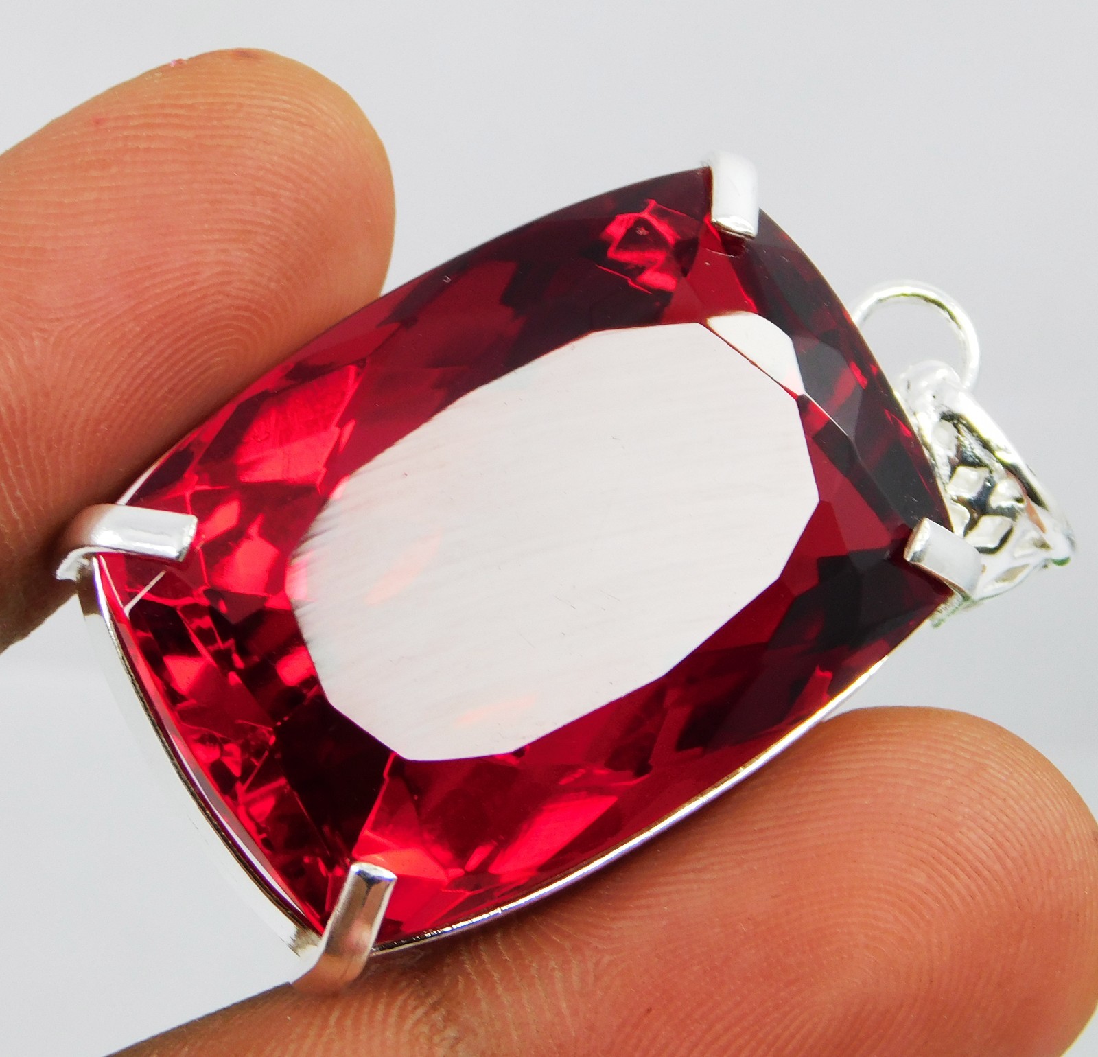 Solid Silver Pendant 97.70 Ct Natural Red Topaz Cushion Cut Certified Gemstone