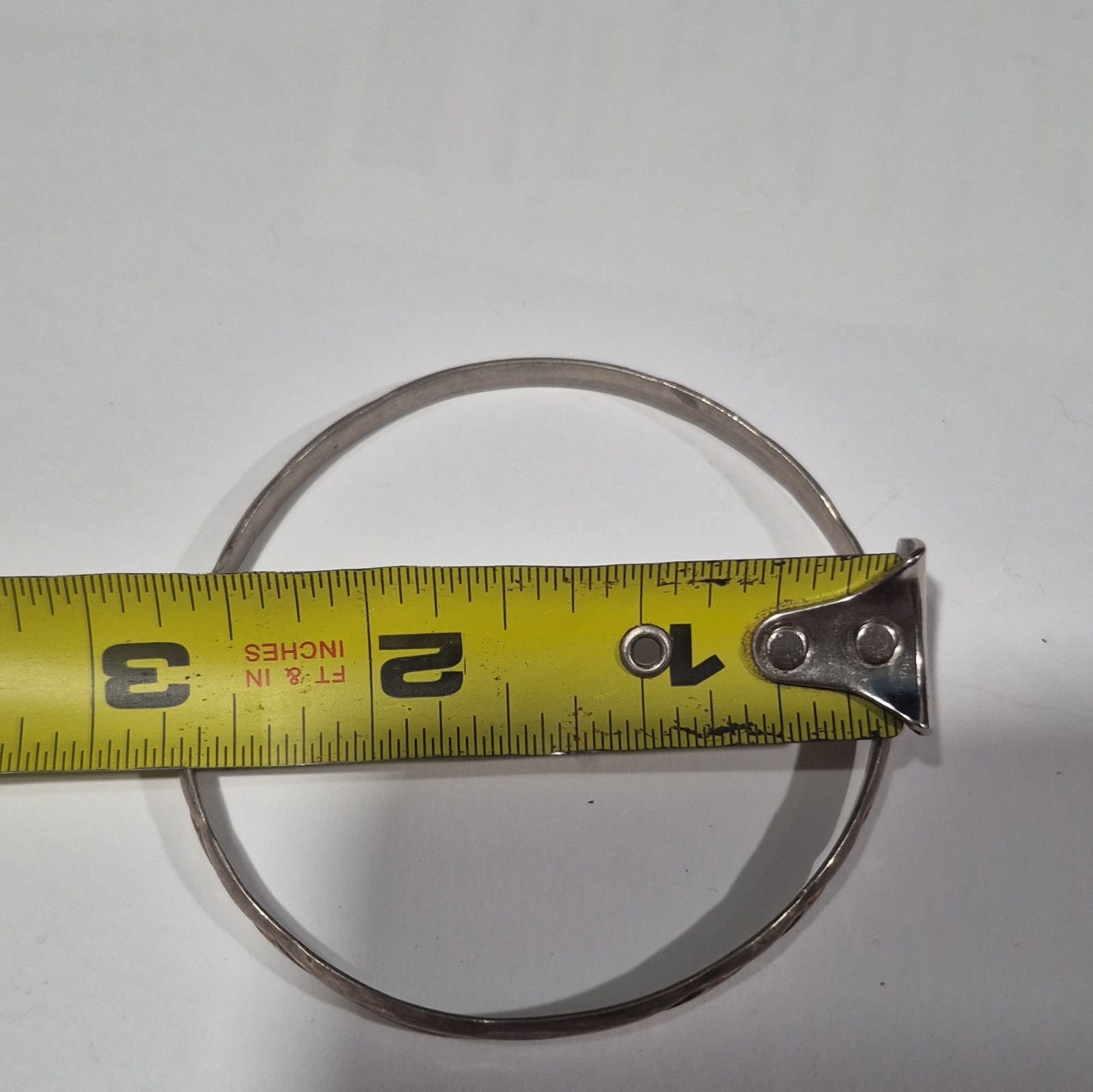 925 Sterling Silver Round Bangle Bracelet, Signed, Silver Tone, No Stone 27g