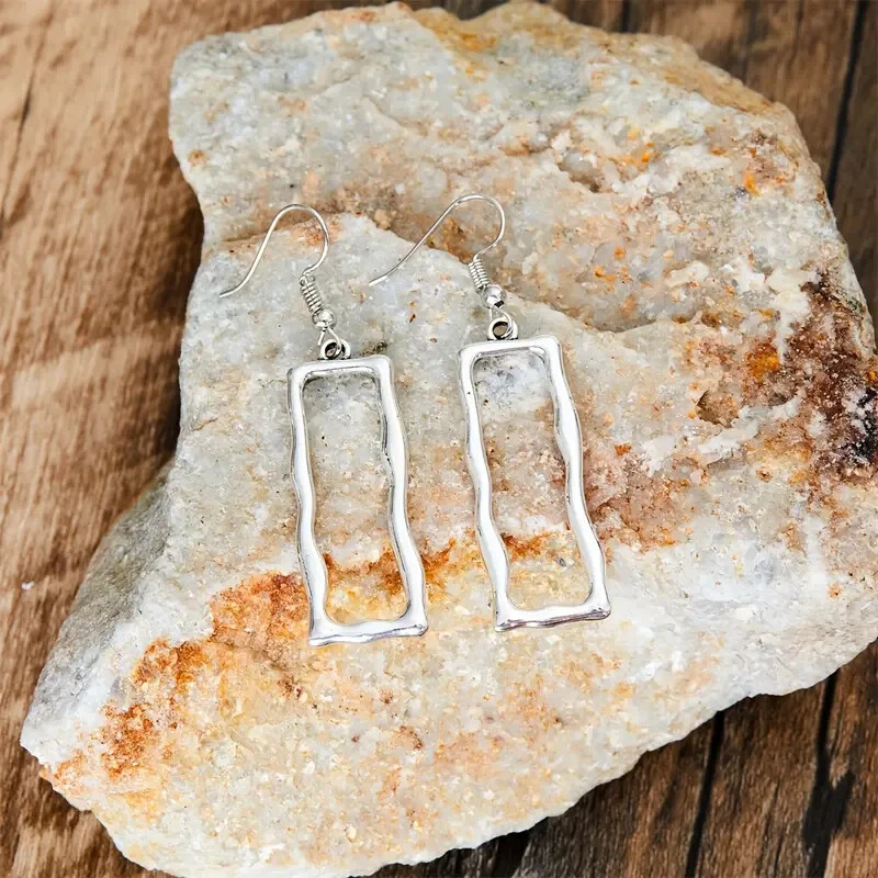 Elegant 925 Sterling Silver Fashion Charms Rectangle Dangle Drop Hook Earrings