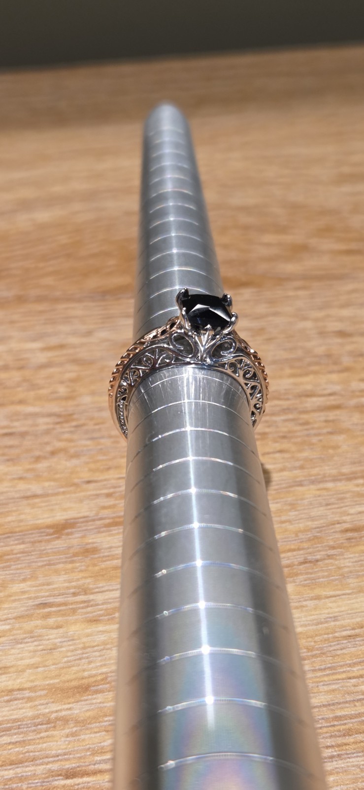 1.5 CT Princess Black Onyx Vtg Style 925 Silver Rose Gold Filigree Ring New Sz 7