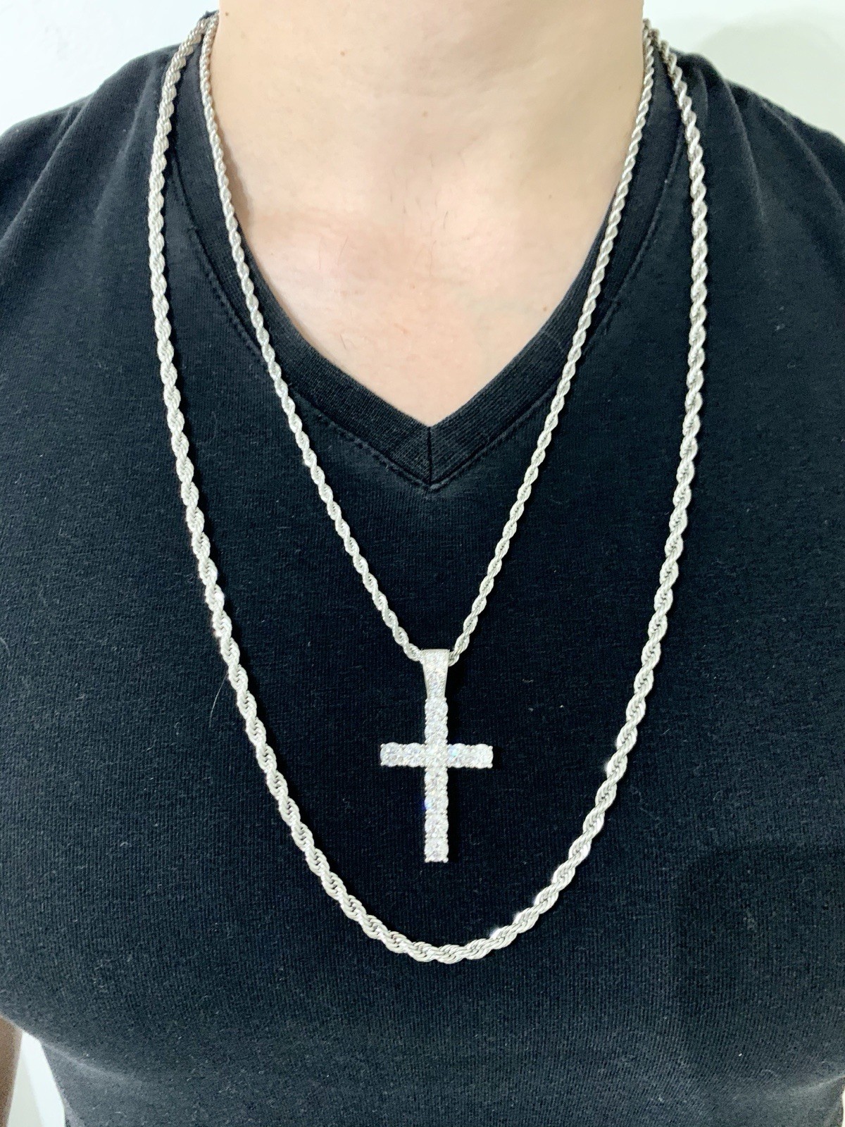 Real 18K White Gold Men Women Cross Necklace Lab Diamond ITALY LIFETIME WARRANTY