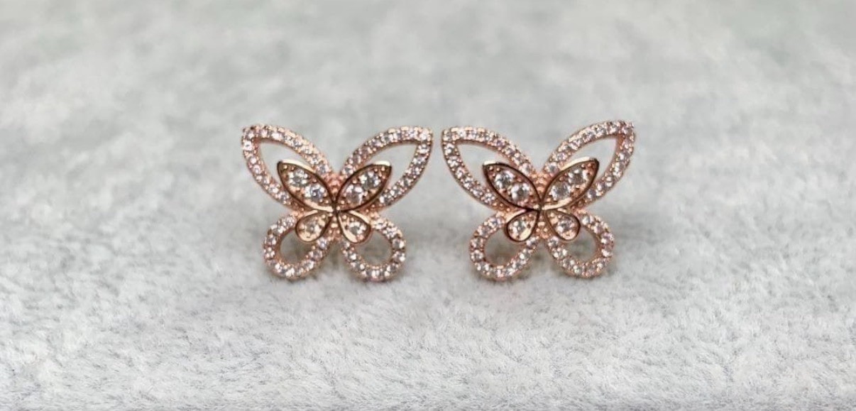 Butterfly Stud Earrings Rose Gold Cubic Zirconia Crystal Fashion Jewelry