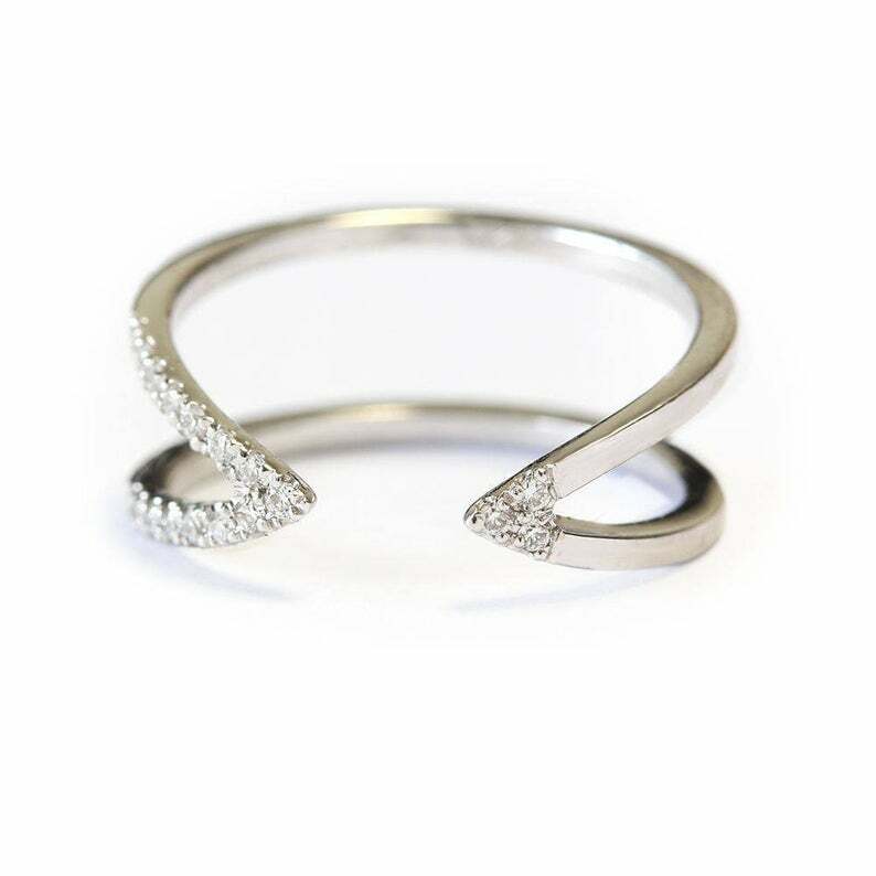 1ct Round Cut Moissanite Engagement Ring Open Split Band Cuff White Gold Plated