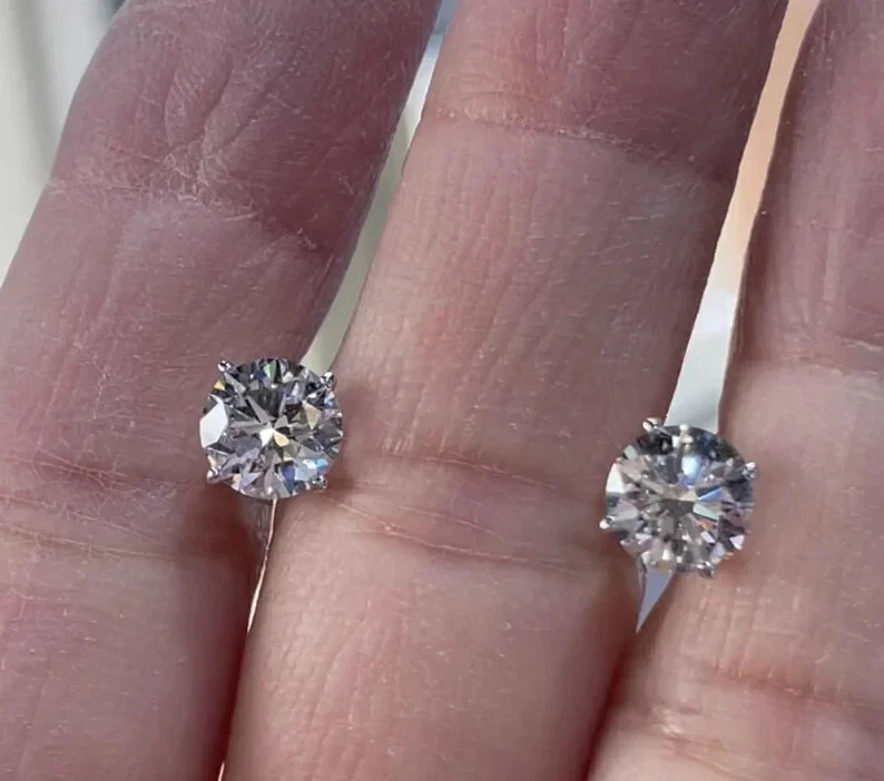 2ct Lab Grown Diamond Push Back Solitaire Stud Earrings 14K White Gold Plated