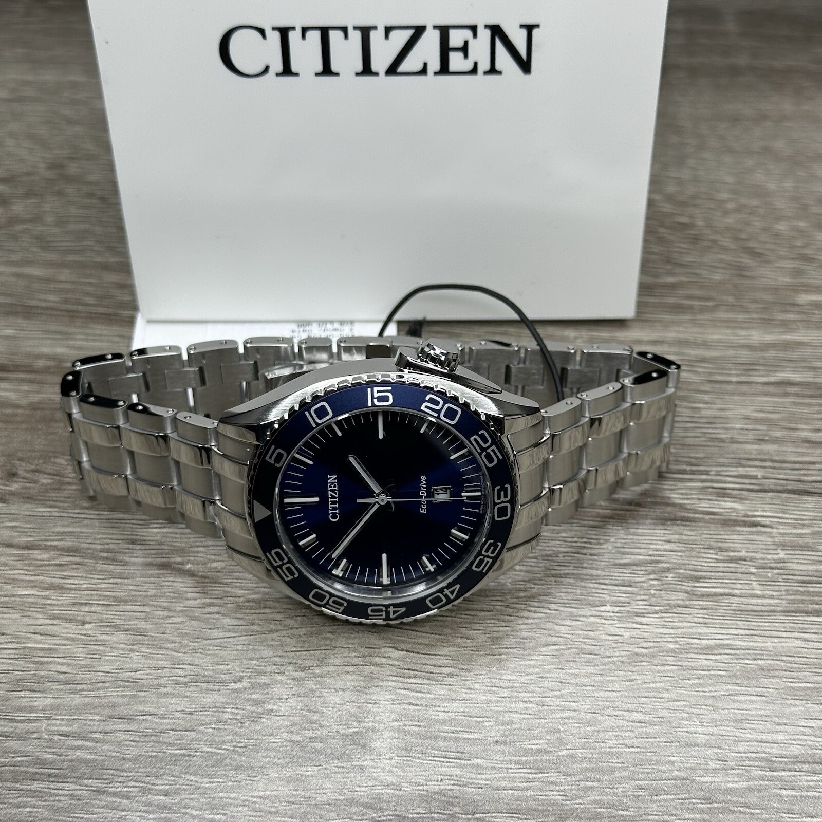 MSRP $525✅Citizen Eco-Drive Carson Silver Steel Blue Date Men’s Watch AW1770-53L