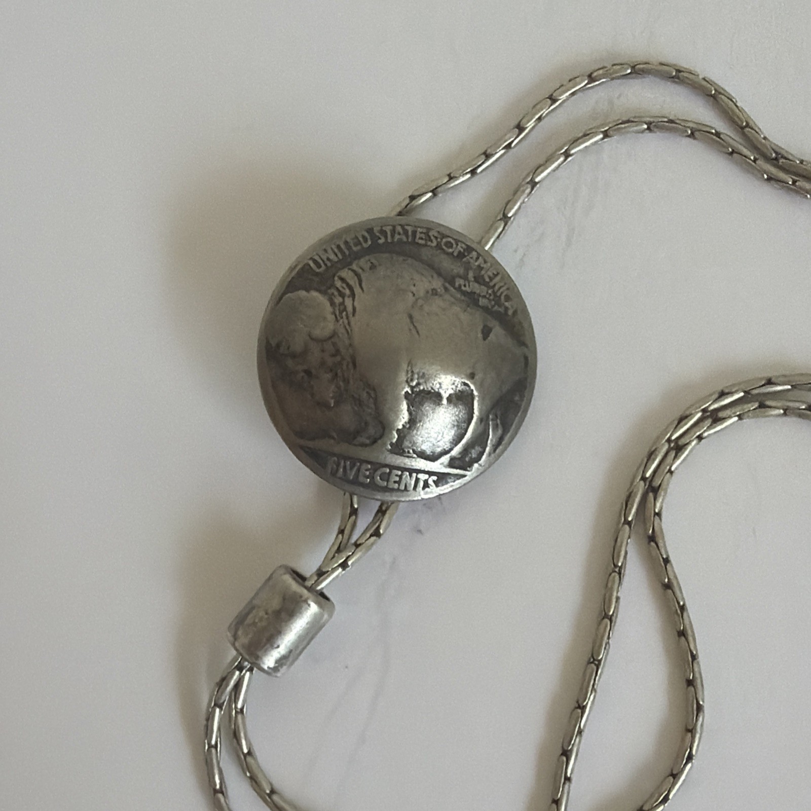 Vintage Buffalo Nickle Silver Southwestern Bolo Slide Necklace 19.5”