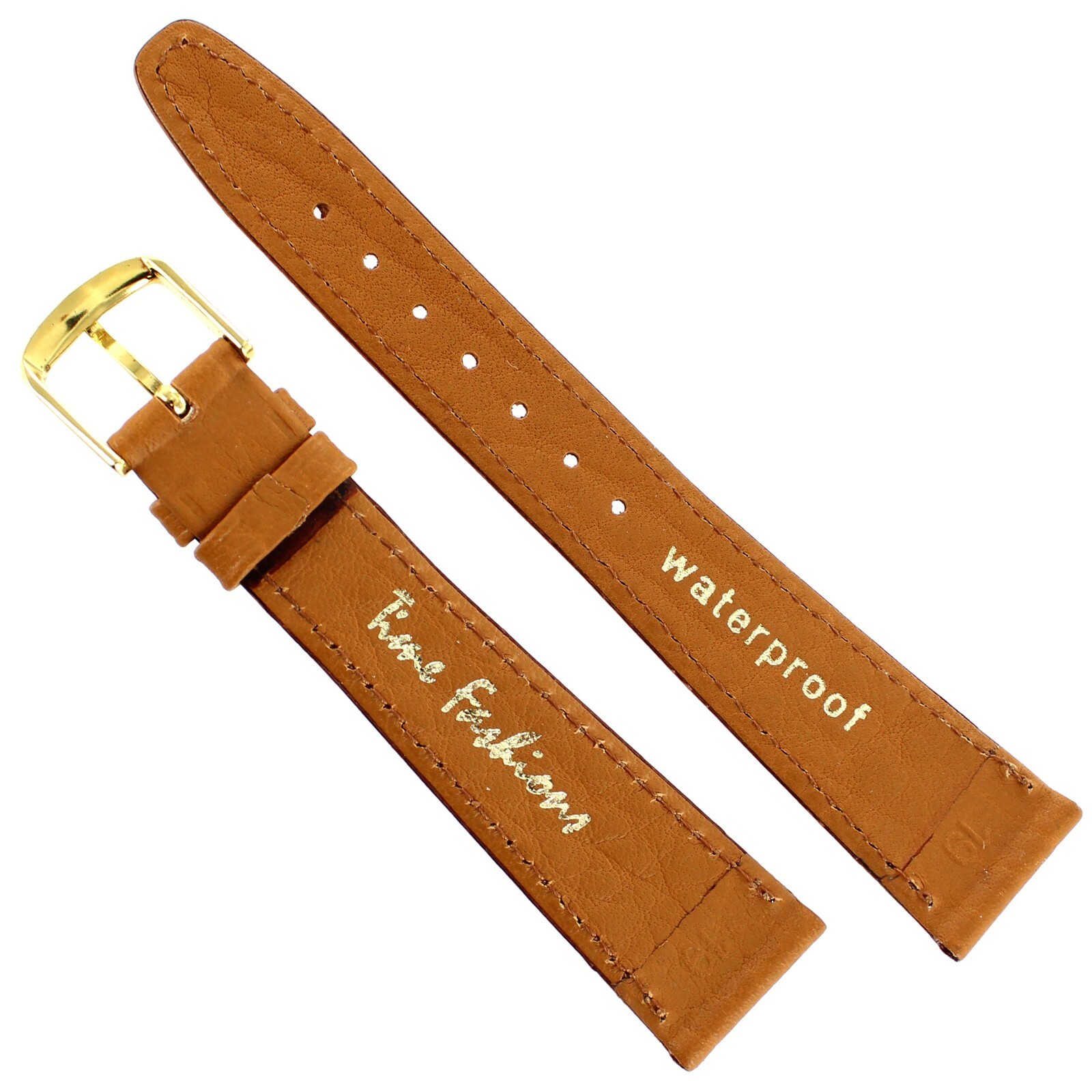 19mm Time Fashion Honey Tan Matte Waterproof Leather Flat Stitched Mens Band Reg