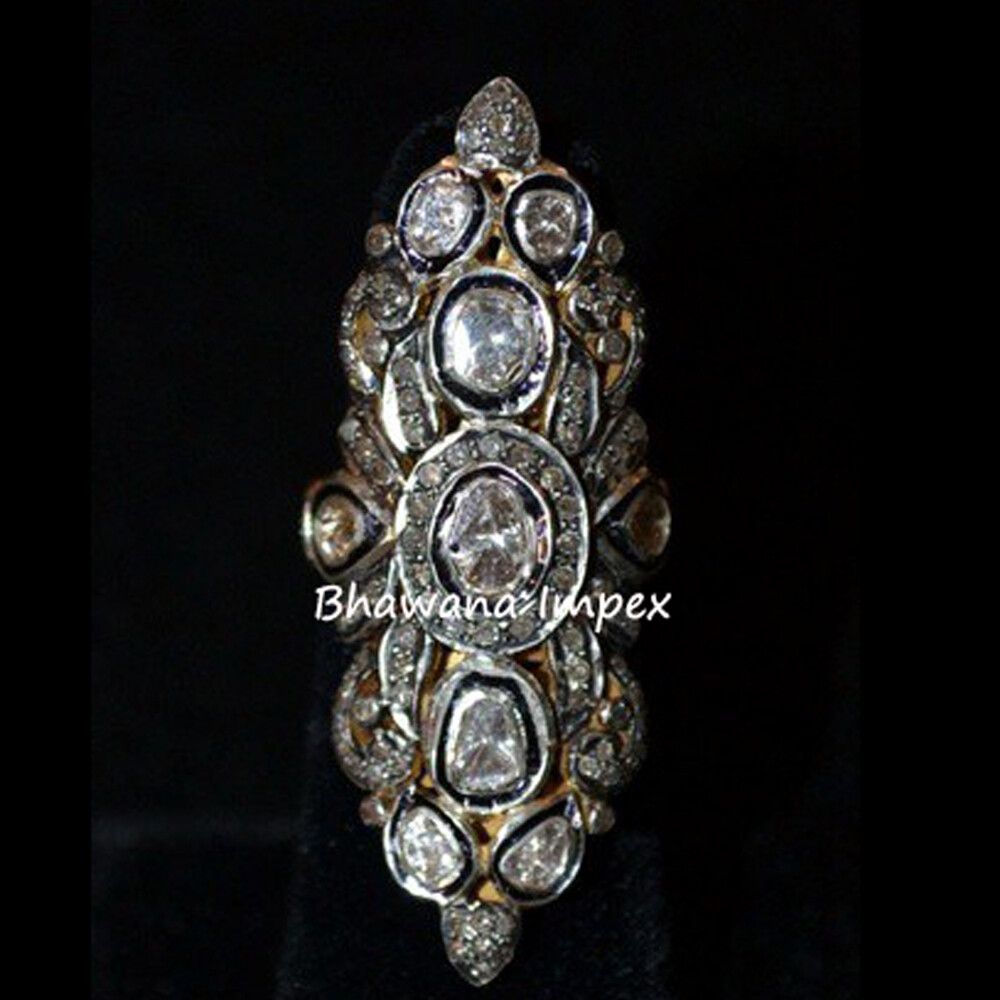 Natural Rose Cut Diamond Polki Rings Jewelry Solid 925 Sterling Silver Jewelry
